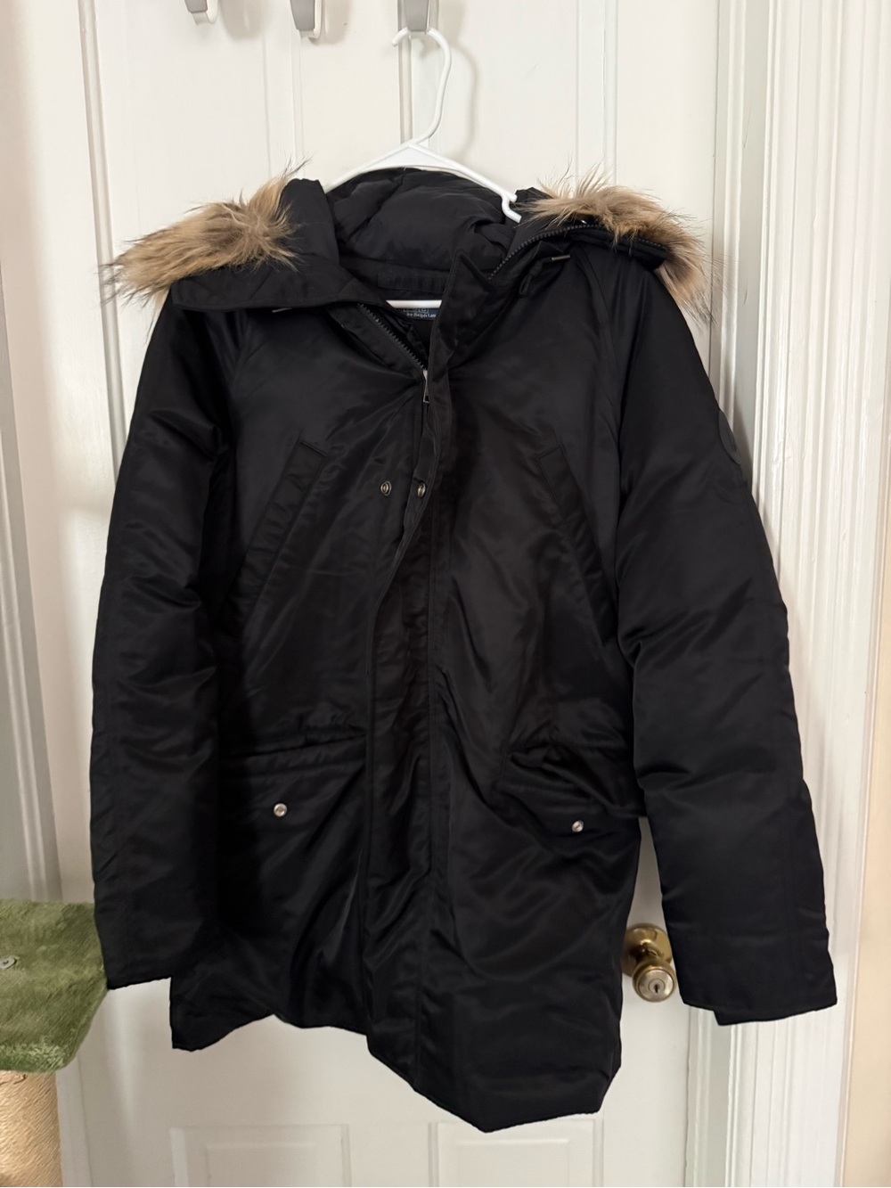 Polo Women’s Black Faux-Fur Trim Winter Coat
